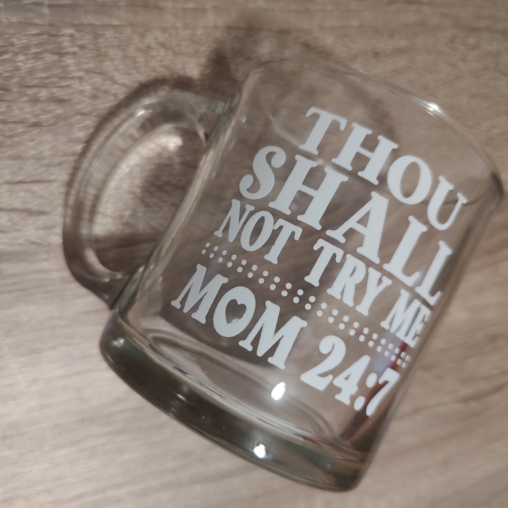Mom Theme Clear Glass Mug with White Print